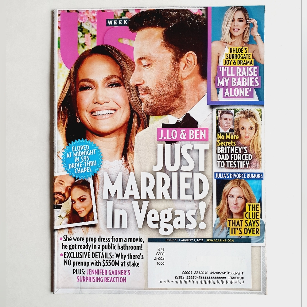 Us Weekly Magazine August 1, 2022 Jennifer Lopez & Ben Affleck.
